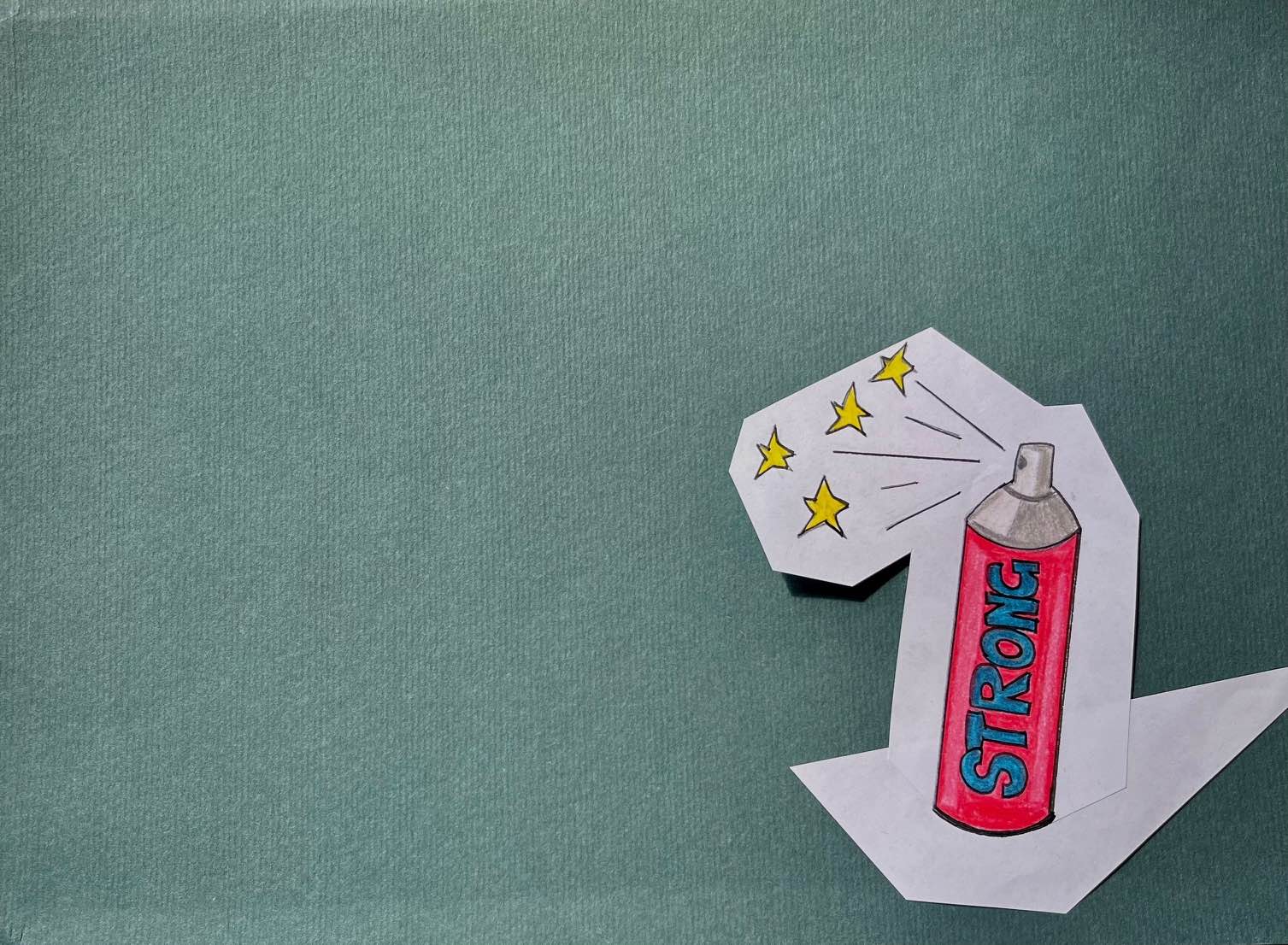 Zweifel-und-Unsicherheiten-1 Zeichnung einer Spraydose mit der Aufschrift Strong, die Sternchen versprüht.